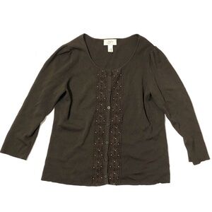 Loft Lace Beaded Brown Cardigan Small Button Down Sweater Women’s